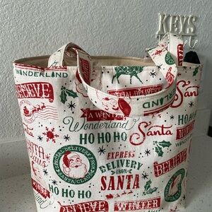 Festive Holiday Tote Bag with Santa Print
